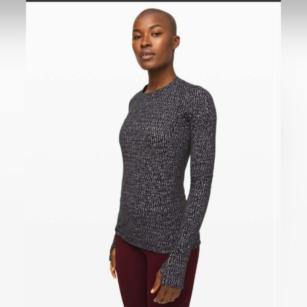 Lululemon Runderful Long SleeveKnotted Jacquard Black White size 8